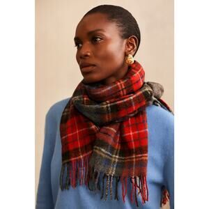 New Via Condotti Roma 100% Virgin Wool Plaid Scarf Fringe Italy Made Luxurious